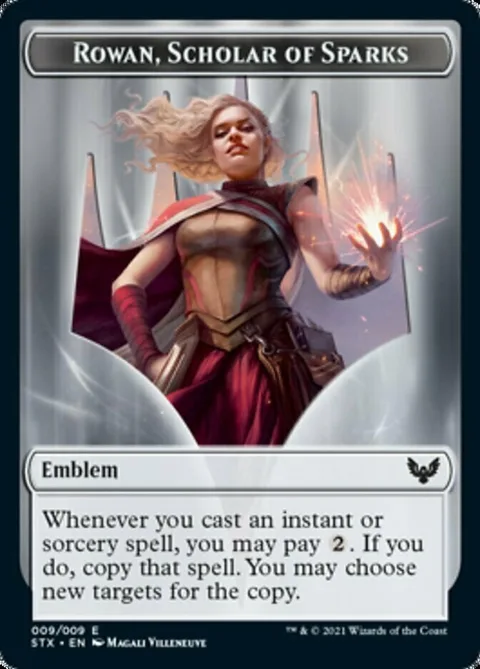 Rowan, Scholar of Sparks Emblem // Spirit Token (RW 3/2)