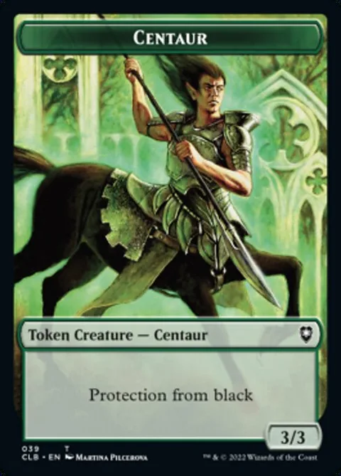 Horror Token (B 1/1) // Centaur Token (G 3/3 Protection from Black)