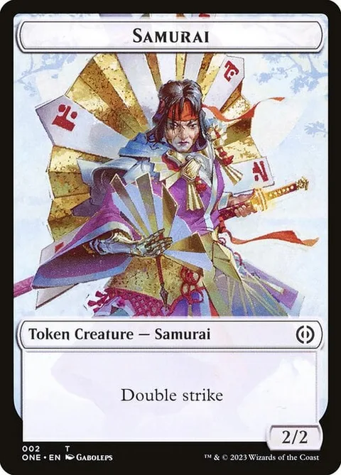 Samurai Token (W 2/2 Double Strike) // Rebel Token (R 2/2)