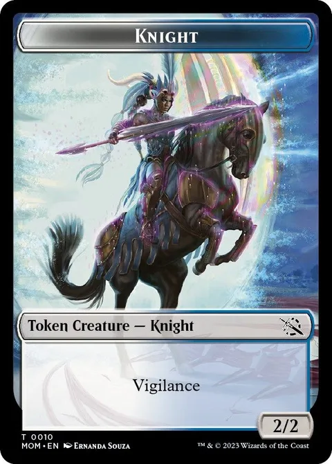 Knight Token (UW 2/2) // Elemental Token (R 3/1 Trample, haste)