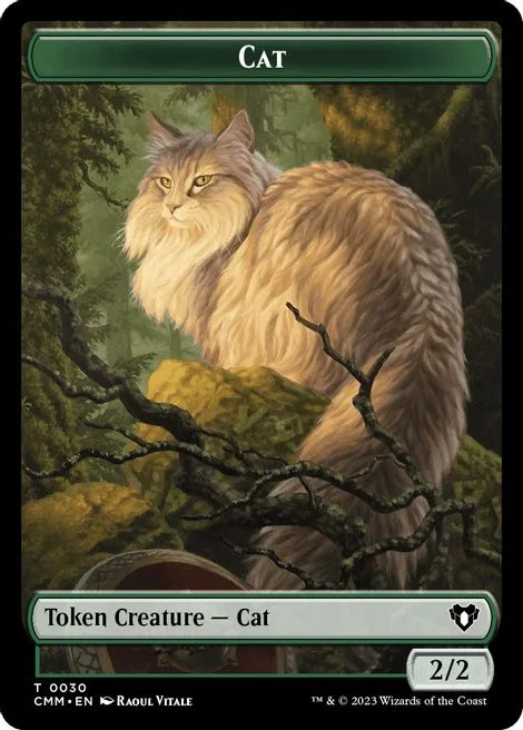 Cat Token (G 2/2) // Elemental Token (R 3/1 Trample, haste)