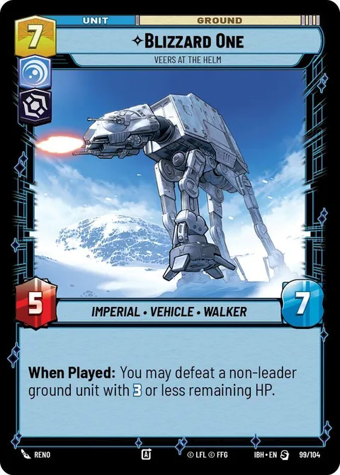 Blizzard One, Veers at the Helm