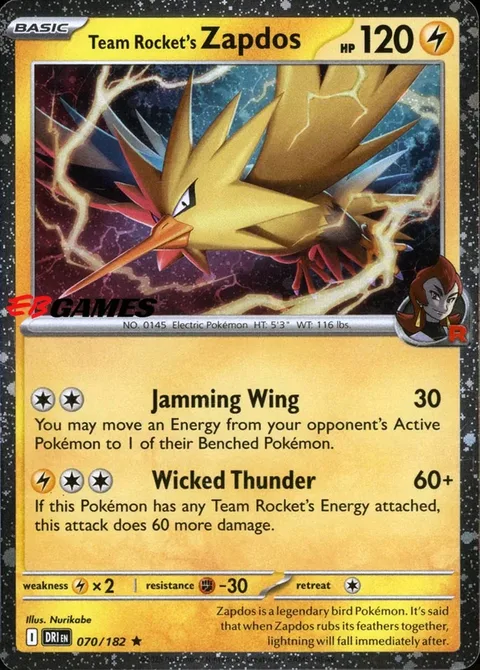 Team Rocket's Zapdos [Jamming Wing | Wicked Thunder]