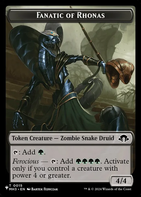 Fanatic of Rhonas Token (B 4/4) // Elemental Token (GW */*)