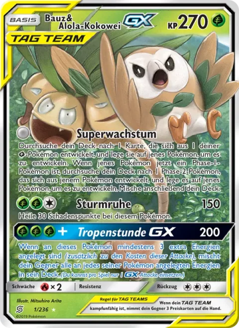 Rowlet & Alolan Exeggutor GX [Super Growth | Calming Hurricane | Tropical Hour GX]