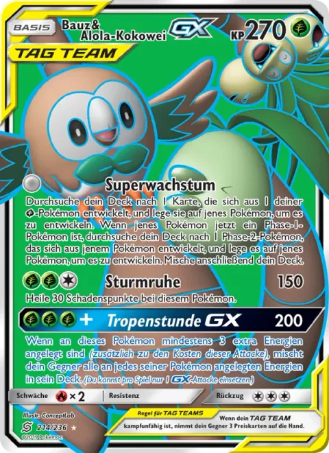Rowlet & Alolan Exeggutor GX [Super Growth | Calming Hurricane | Tropical Hour GX]