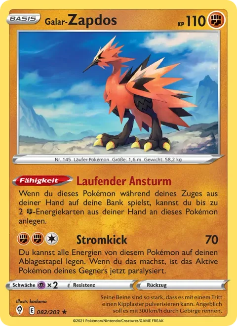 Galarian Zapdos [Strong Legs Charge | Zapper Kick]